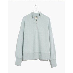 Madewell MWL Airyterry Half Zip Tunic Sweatshirt Green Oversized